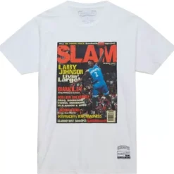 Men Mitchell & Ness T-Shirts & Tops-Slam Cover Charlotte Hornets Larry Johnson