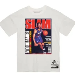 Men Mitchell & Ness T-Shirts & Tops-Slam Cover Toronto Raptors Damon Stoudamire