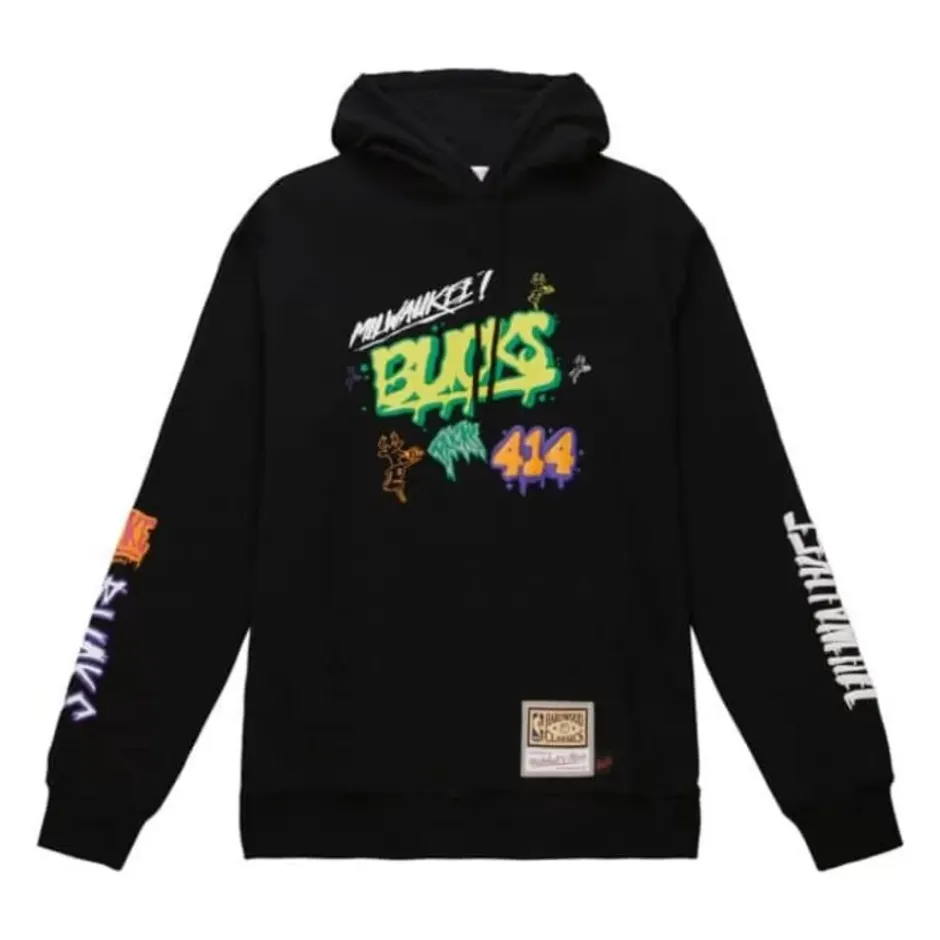Men Mitchell & Ness Hoodies & Sweatshirts-Slap Sticker Hoodie Milwaukee Bucks