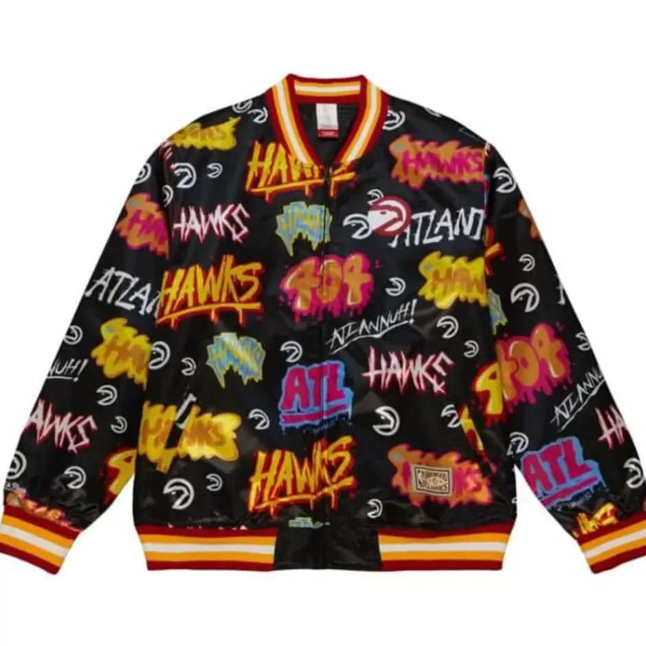 Men Mitchell & Ness Jackets & Outerwear-Slap Sticker Reversible Jacket Atlanta Hawks