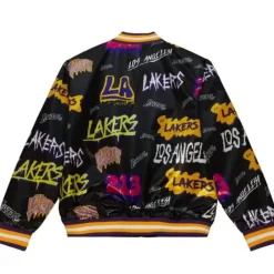 Men Mitchell & Ness Jackets & Outerwear-Slap Sticker Reversible Jacket Los Angeles Lakers