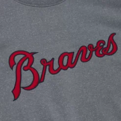 Men Mitchell & Ness Hoodies & Sweatshirts-Snow Washed Fleece Crew Atlanta Braves