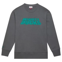 Men Mitchell & Ness Hoodies & Sweatshirts-Snow Washed Fleece Crew Anaheim Ducks