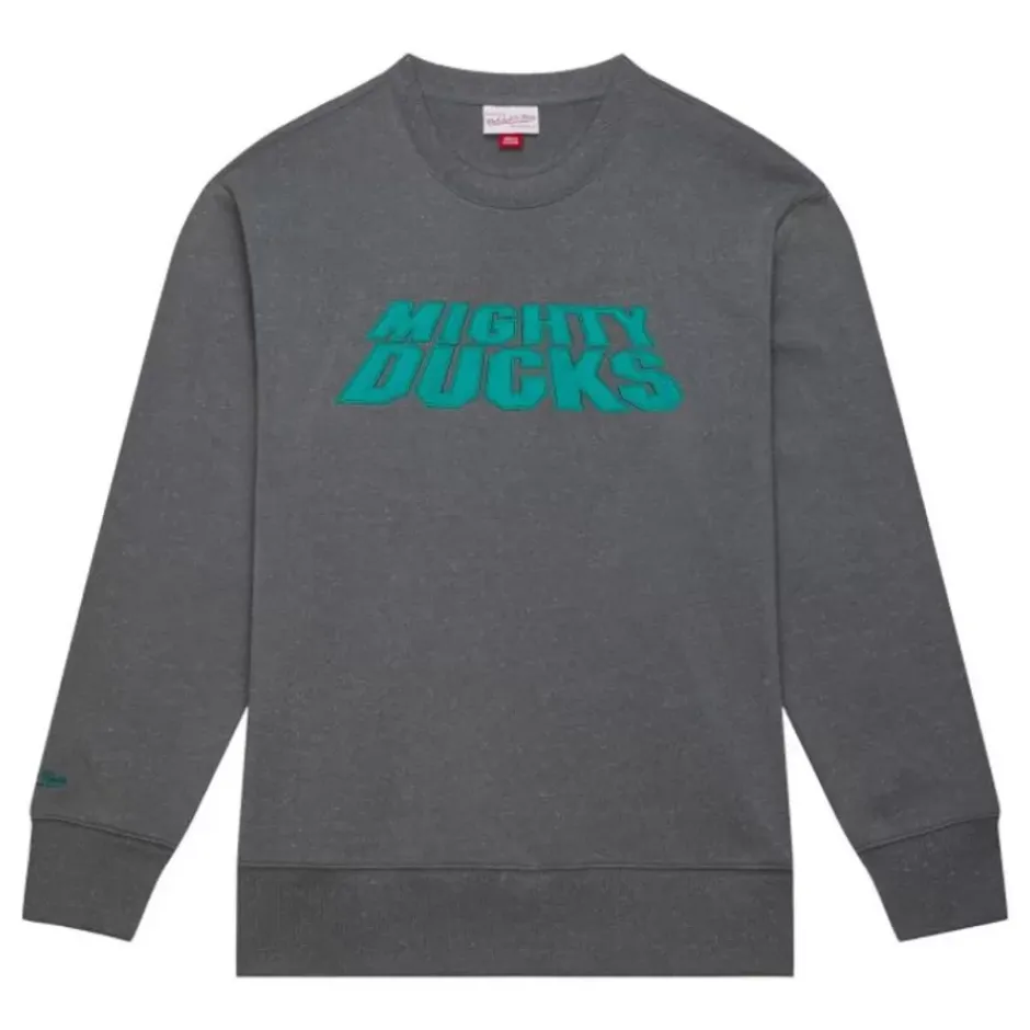 Men Mitchell & Ness Hoodies & Sweatshirts-Snow Washed Fleece Crew Anaheim Ducks