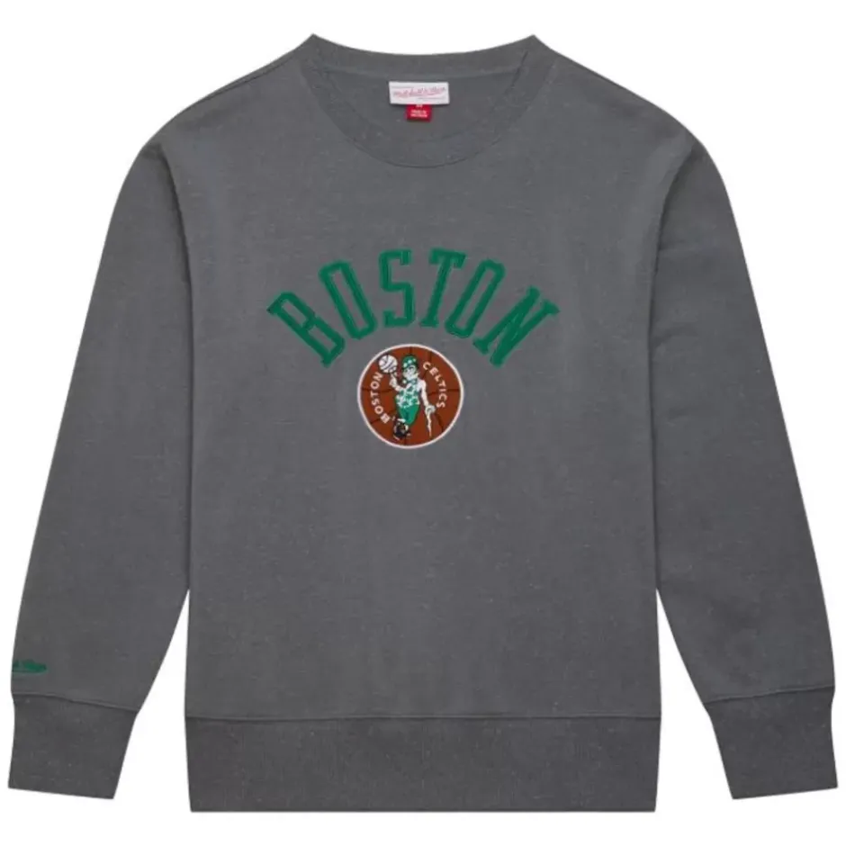 Men Mitchell & Ness Hoodies & Sweatshirts-Snow Washed Fleece Crew Boston Celtics