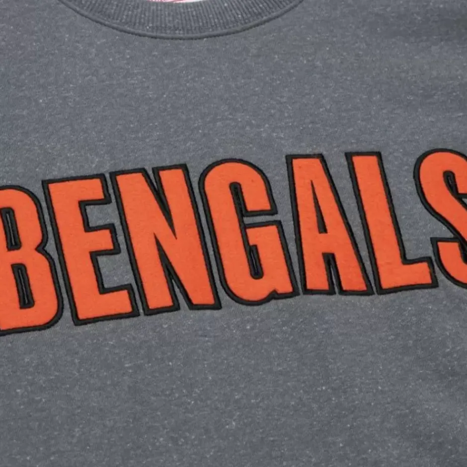Men Mitchell & Ness Hoodies & Sweatshirts-Snow Washed Fleece Crew Cincinnati Bengals