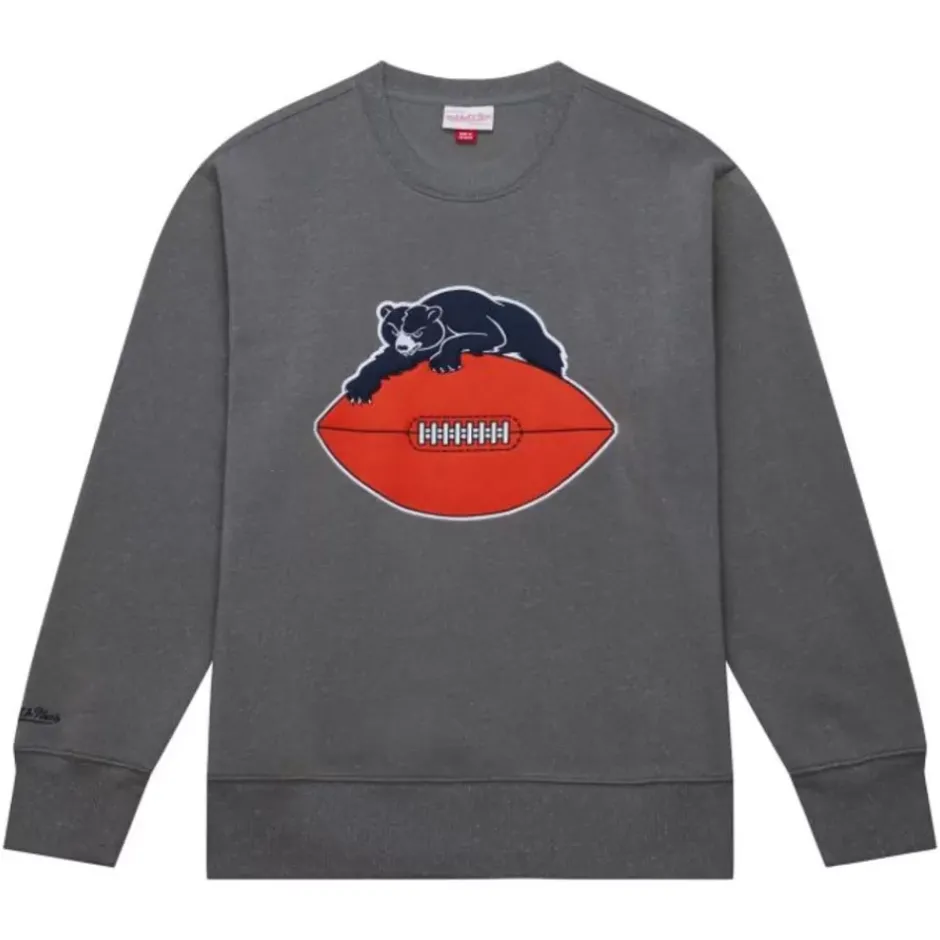 Men Mitchell & Ness Hoodies & Sweatshirts-Snow Washed Fleece Crew Chicago Bears