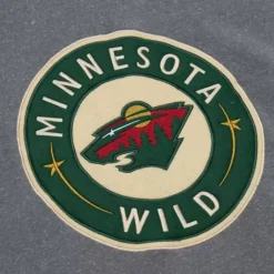 Men Mitchell & Ness Hoodies & Sweatshirts-Snow Washed Fleece Crew Current Logo Minnesota Wild