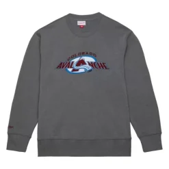 Men Mitchell & Ness Hoodies & Sweatshirts-Snow Washed Fleece Crew Current Logo Colorado Avalanche