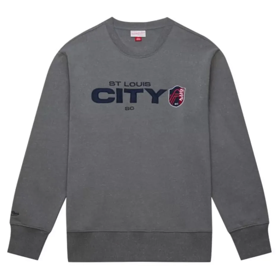 Men Mitchell & Ness Hoodies & Sweatshirts-Snow Washed Fleece Crew Current Logo St. Louis City Sc