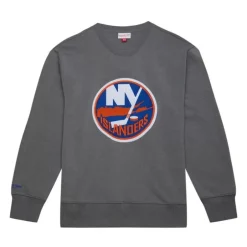 Men Mitchell & Ness Hoodies & Sweatshirts-Snow Washed Fleece Crew Current Logo New York Islanders