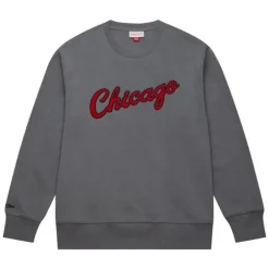 Men Mitchell & Ness Hoodies & Sweatshirts-Snow Washed Fleece Crew Chicago Bulls
