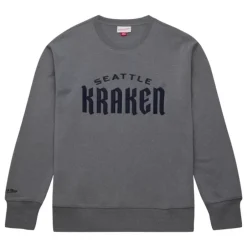 Men Mitchell & Ness Hoodies & Sweatshirts-Snow Washed Fleece Crew Current Logo Seattle Kraken
