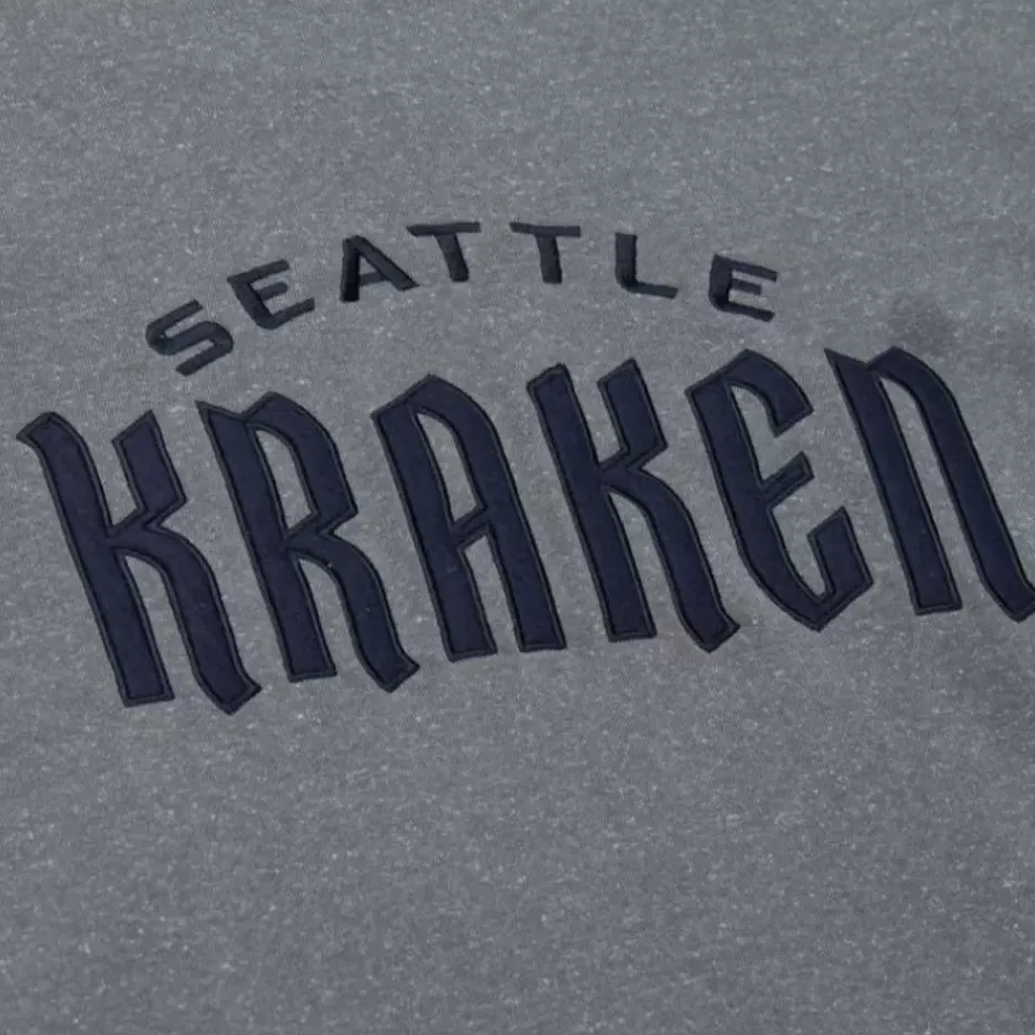 Men Mitchell & Ness Hoodies & Sweatshirts-Snow Washed Fleece Crew Current Logo Seattle Kraken