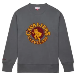 Men Mitchell & Ness Hoodies & Sweatshirts-Snow Washed Fleece Crew Cleveland Cavaliers