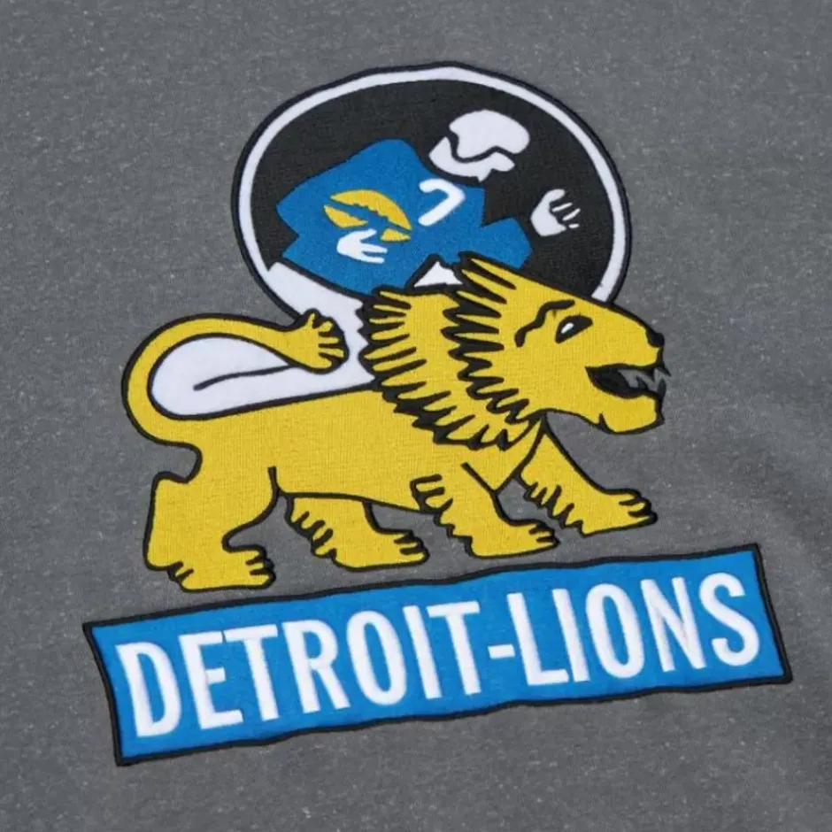 Men Mitchell & Ness Hoodies & Sweatshirts-Snow Washed Fleece Crew Detroit Lions