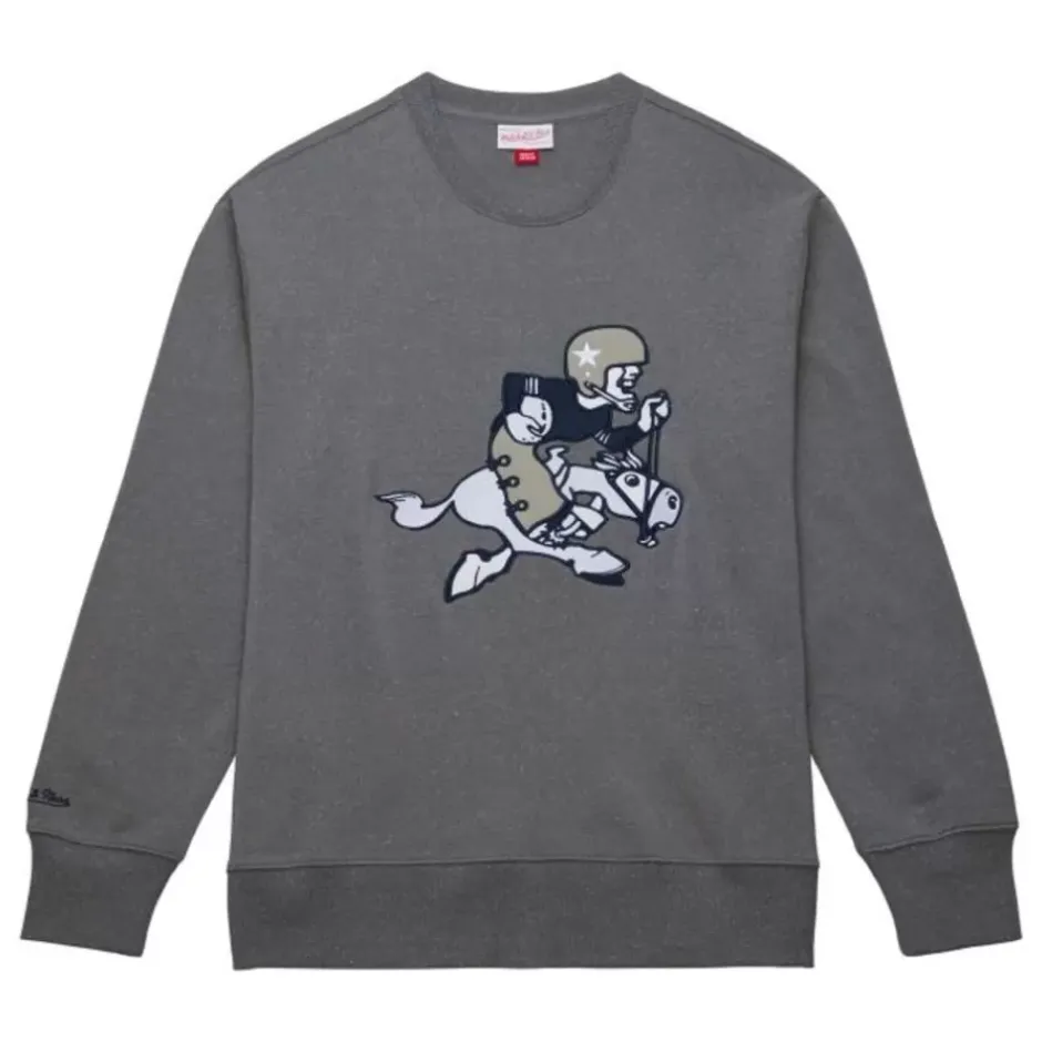 Men Mitchell & Ness Hoodies & Sweatshirts-Snow Washed Fleece Crew Dallas Cowboys