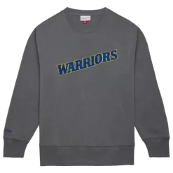 Men Mitchell & Ness Hoodies & Sweatshirts-Snow Washed Fleece Crew Golden State Warriors