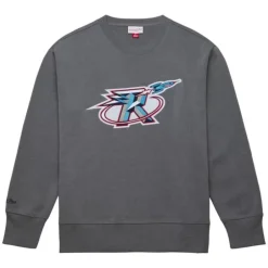 Men Mitchell & Ness Hoodies & Sweatshirts-Snow Washed Fleece Crew Houston Rockets