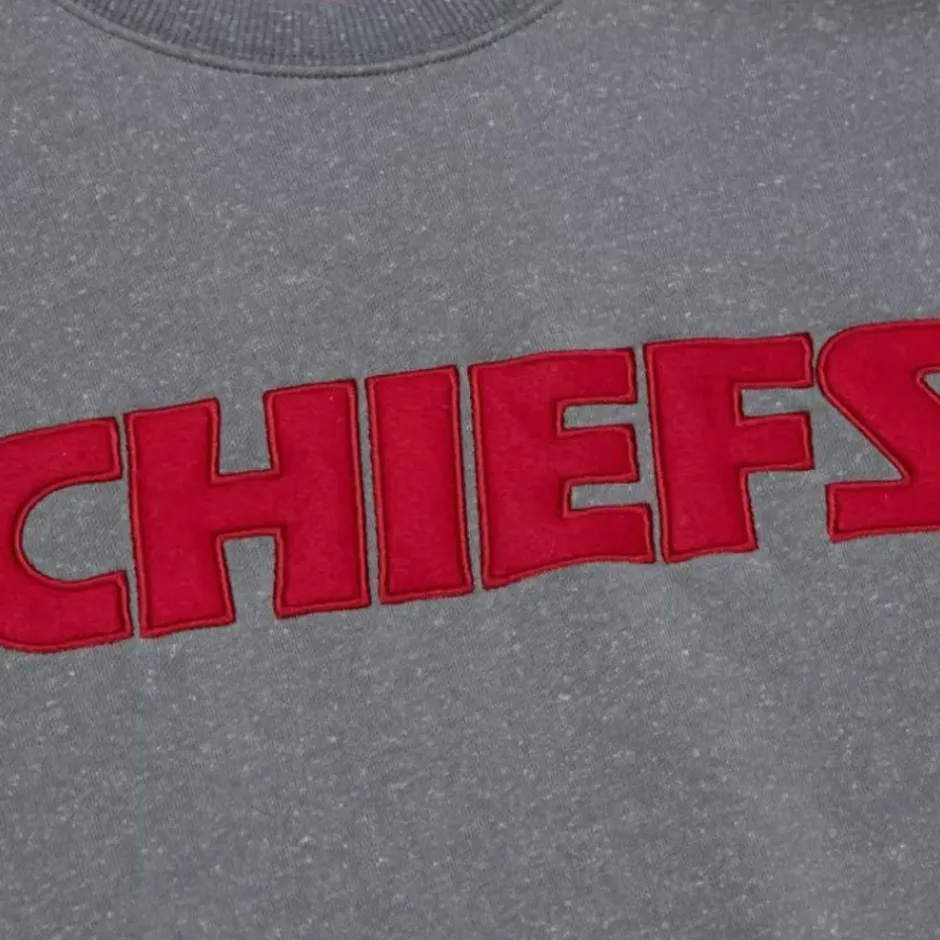 Men Mitchell & Ness Hoodies & Sweatshirts-Snow Washed Fleece Crew Kansas City Chiefs