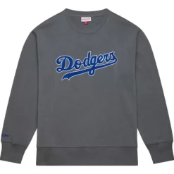 Men Mitchell & Ness Hoodies & Sweatshirts-Snow Washed Fleece Crew Los Angeles Dodgers