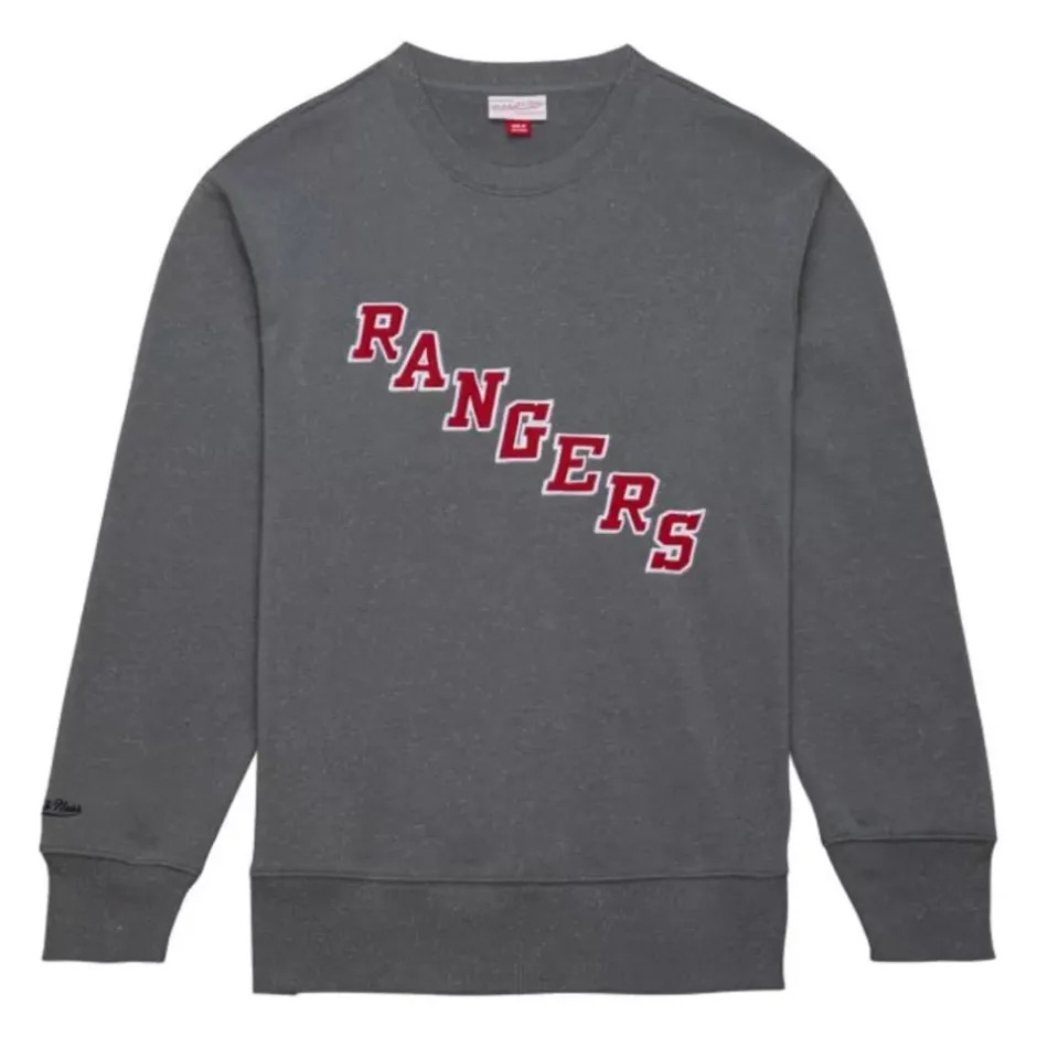 Men Mitchell & Ness Hoodies & Sweatshirts-Snow Washed Fleece Crew New York Rangers