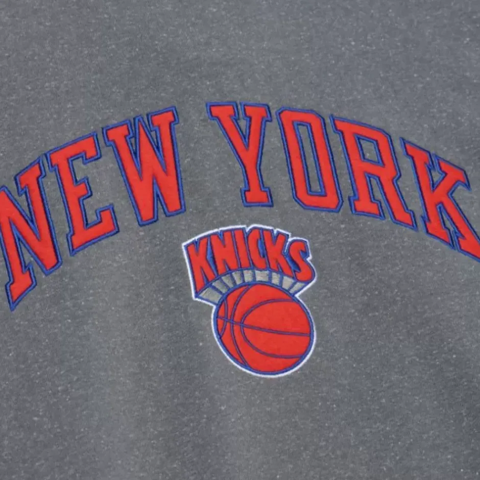 Men Mitchell & Ness Hoodies & Sweatshirts-Snow Washed Fleece Crew New York Knicks
