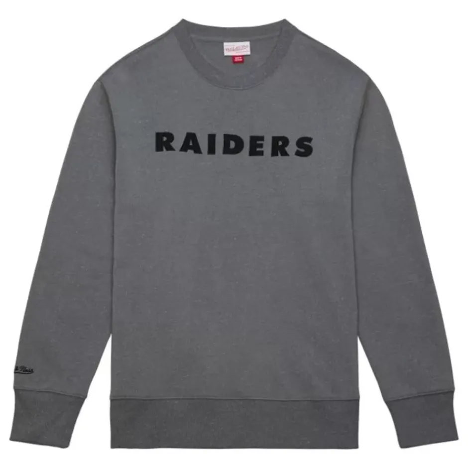 Men Mitchell & Ness Hoodies & Sweatshirts-Snow Washed Fleece Crew Oakland Raiders