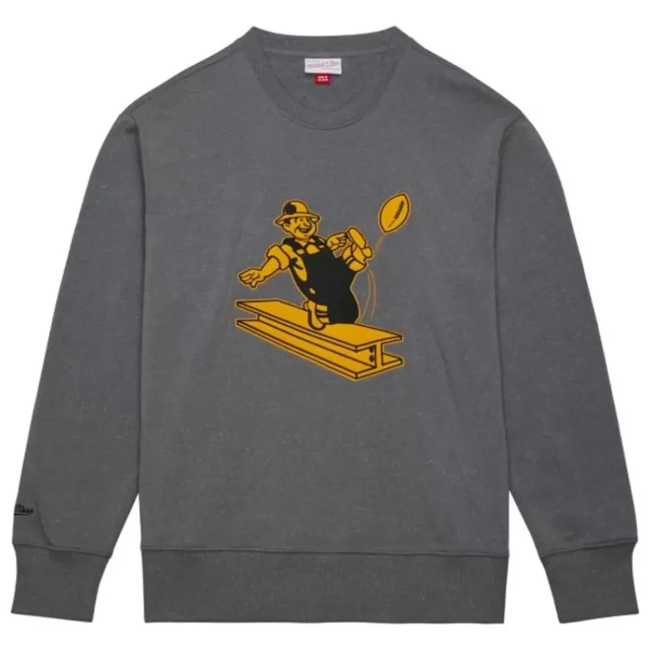 Men Mitchell & Ness Hoodies & Sweatshirts-Snow Washed Fleece Crew Pittsburgh Steelers