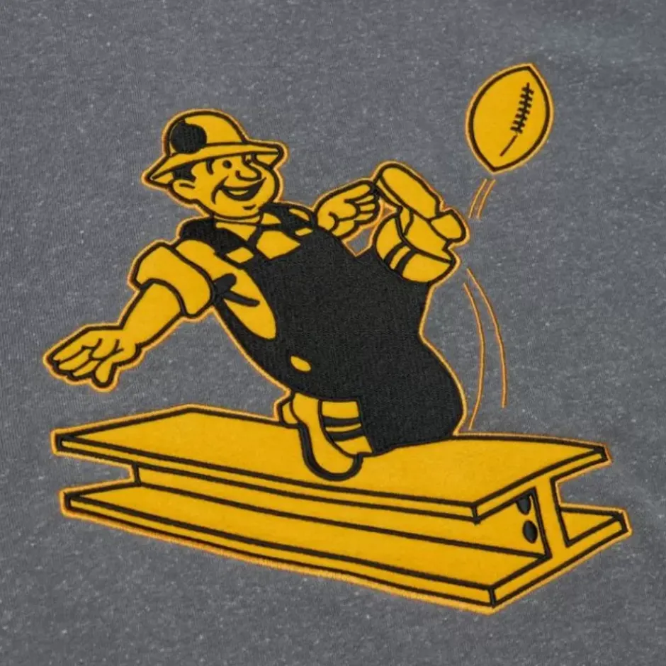 Men Mitchell & Ness Hoodies & Sweatshirts-Snow Washed Fleece Crew Pittsburgh Steelers
