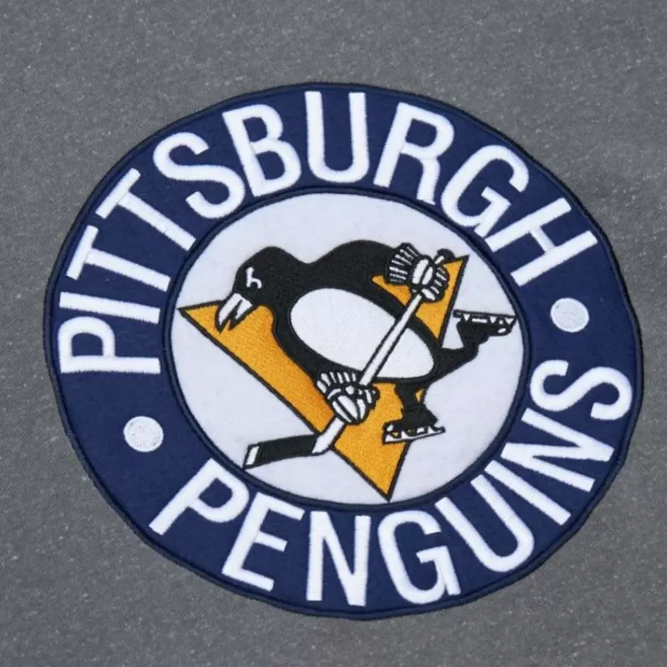 Men Mitchell & Ness Hoodies & Sweatshirts-Snow Washed Fleece Crew Pittsburgh Penguins