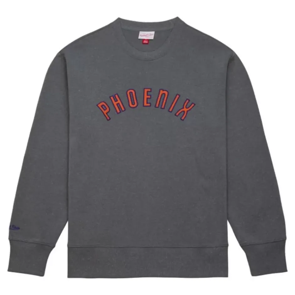 Men Mitchell & Ness Hoodies & Sweatshirts-Snow Washed Fleece Crew Phoenix Suns