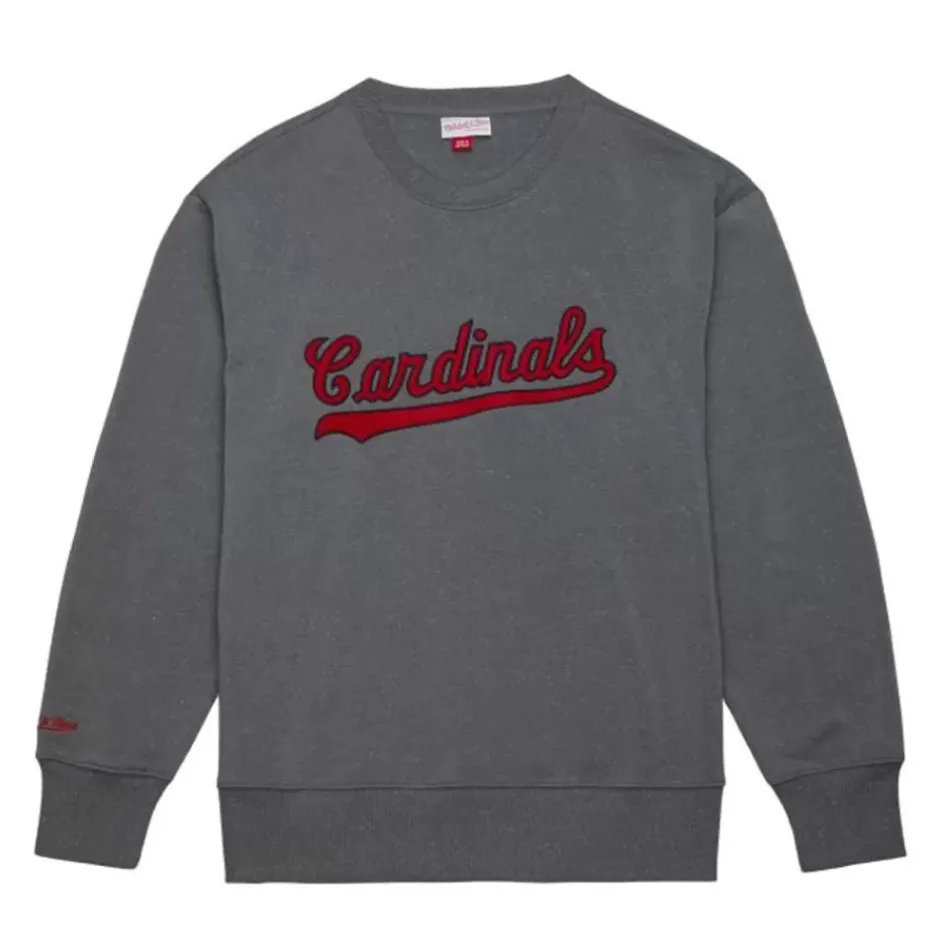 Men Mitchell & Ness Hoodies & Sweatshirts-Snow Washed Fleece Crew St. Louis Cardinals