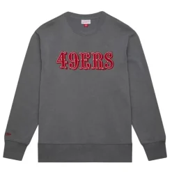 Men Mitchell & Ness Hoodies & Sweatshirts-Snow Washed Fleece Crew San Francisco 49Ers