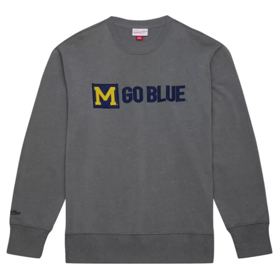 Men Mitchell & Ness Hoodies & Sweatshirts-Snow Washed Fleece Crew University Of Michigan