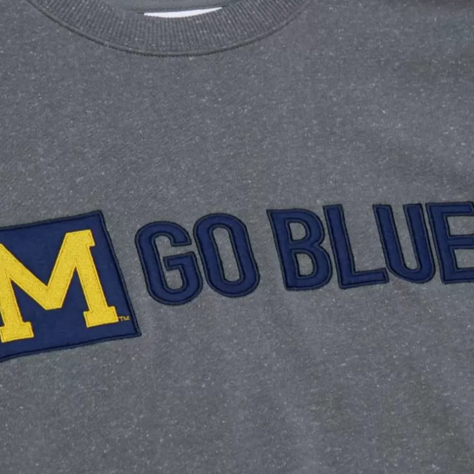 Men Mitchell & Ness Hoodies & Sweatshirts-Snow Washed Fleece Crew University Of Michigan