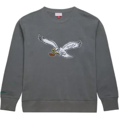 Men Mitchell & Ness Hoodies & Sweatshirts-Snow Washed Fleece Crew Vintage Logo Philadelphia Eagles