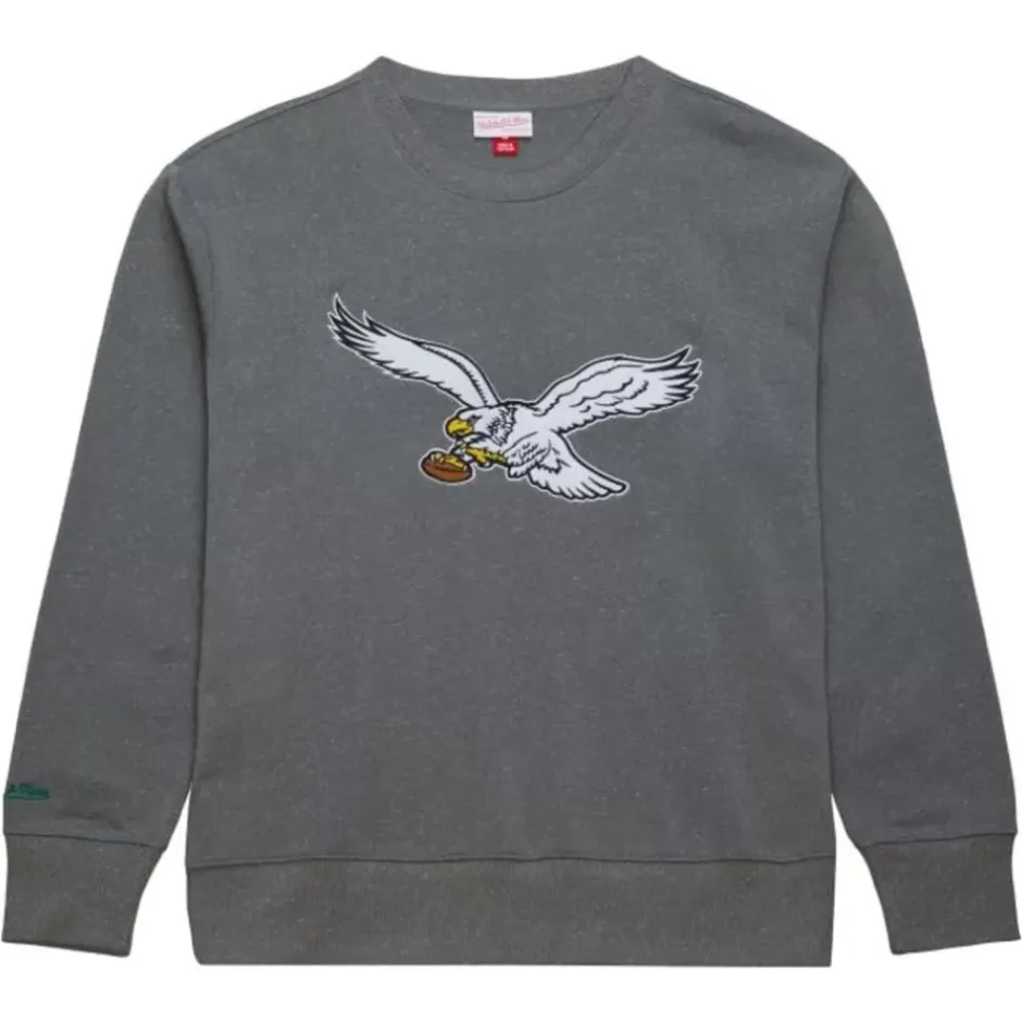 Men Mitchell & Ness Hoodies & Sweatshirts-Snow Washed Fleece Crew Vintage Logo Philadelphia Eagles