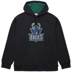Men Mitchell & Ness Hoodies & Sweatshirts-Snow Washed Fleece Hoodie Milwaukee Bucks