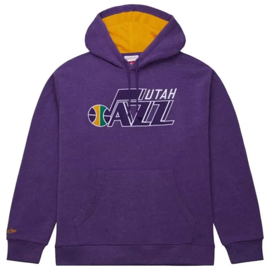 Men Mitchell & Ness Hoodies & Sweatshirts-Snow Washed Fleece Hoodie Utah Jazz