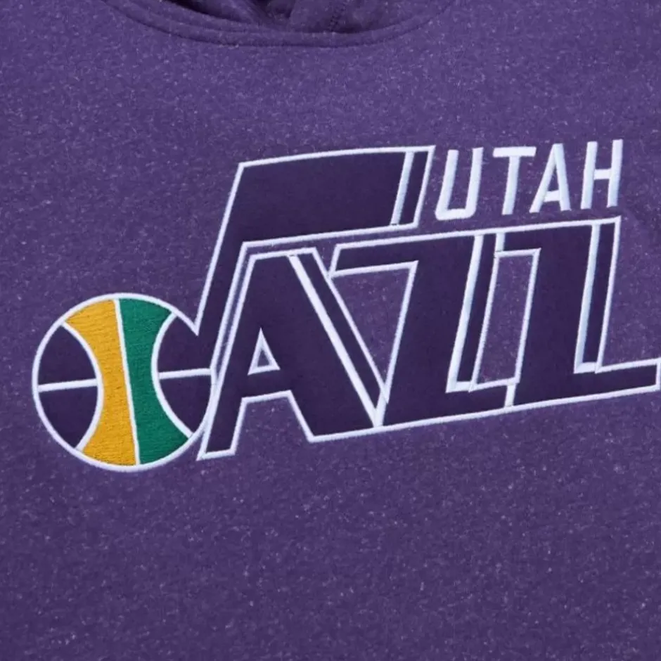 Men Mitchell & Ness Hoodies & Sweatshirts-Snow Washed Fleece Hoodie Utah Jazz