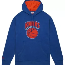 Men Mitchell & Ness Hoodies & Sweatshirts-Snow Washed Fleece Hoodie New York Knicks
