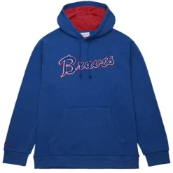 Men Mitchell & Ness Hoodies & Sweatshirts-Snow Washed Fleece Hoodie Atlanta Braves