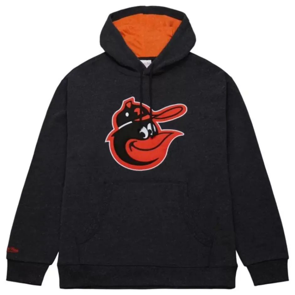 Men Mitchell & Ness Hoodies & Sweatshirts-Snow Washed Fleece Hoodie Vintage Logo Baltimore Orioles