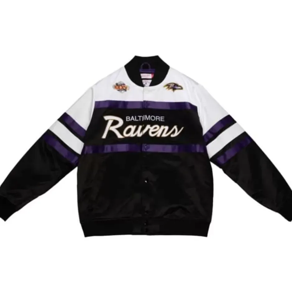 Men Mitchell & Ness Jackets & Outerwear-Special Script Heavyweight Satin Jacket Baltimore Ravens