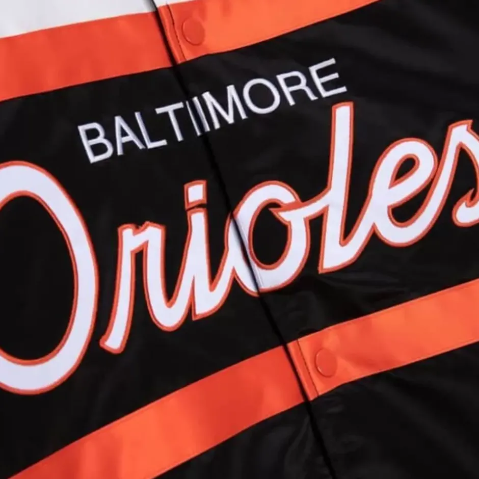 Men Mitchell & Ness Jackets & Outerwear-Special Script Heavyweight Satin Jacket Baltimore Orioles