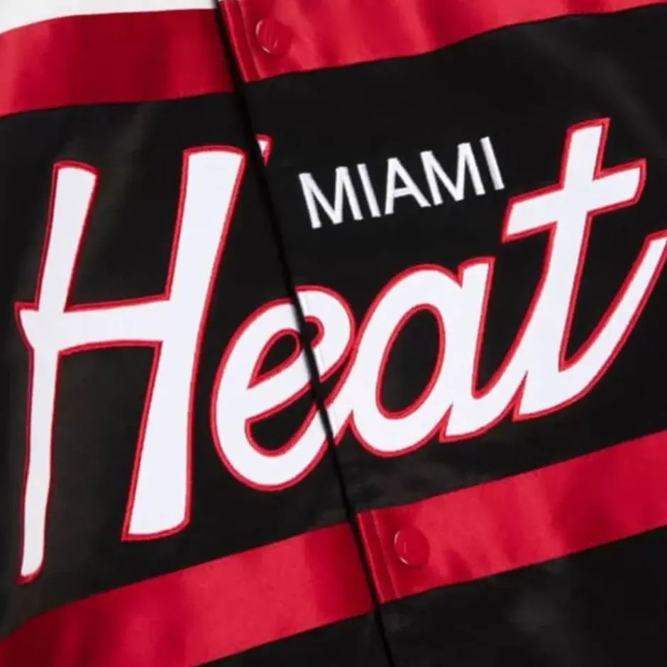 Men Mitchell & Ness Jackets & Outerwear-Special Script Heavyweight Satin Jacket Miami Heat