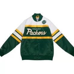 Men Mitchell & Ness Jackets & Outerwear-Special Script Heavyweight Satin Jacket Green Bay Packers