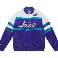 Men Mitchell & Ness Jackets & Outerwear-Special Script Heavyweight Satin Jacket Utah Jazz