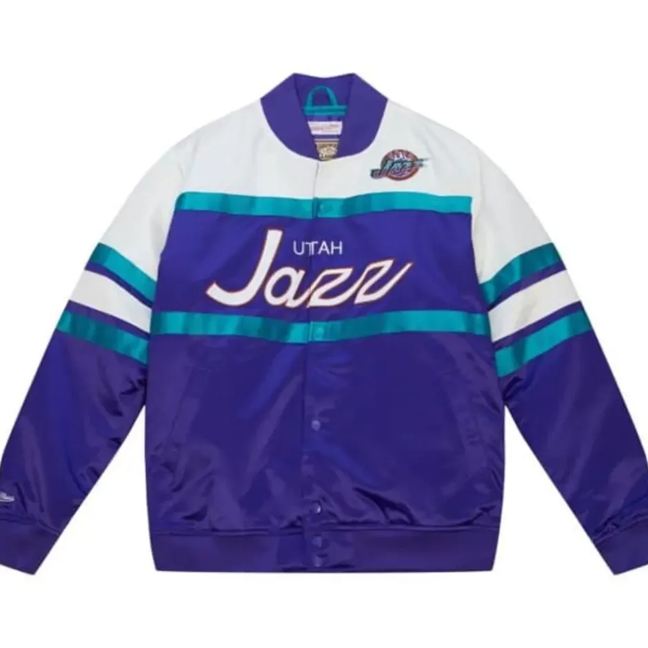 Men Mitchell & Ness Jackets & Outerwear-Special Script Heavyweight Satin Jacket Utah Jazz